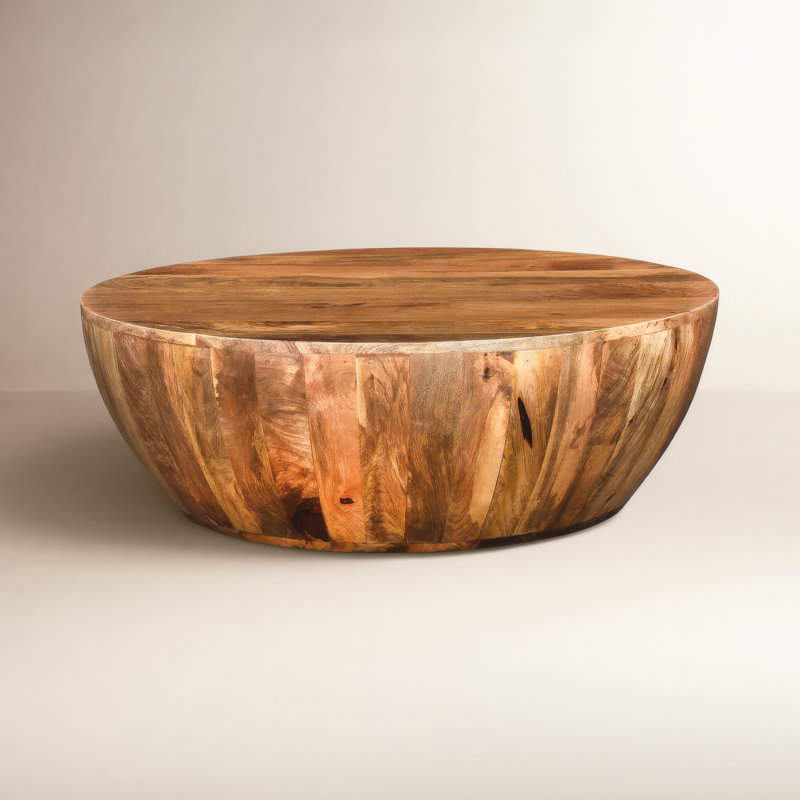 Table basse cylindrique en bois massif Teasdale, Brun foncé