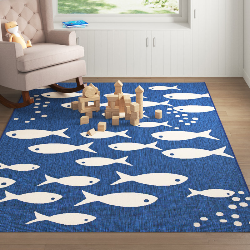 Tapis intérieur / extérieur bleu marine / beige Avani, Tapis de couloir 2 pi 3 po x 20 pi