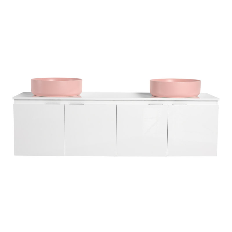 Ensemble de meuble-lavabo mural 60 po avec lavabo en céramique Dalmahoy, Rose, H 21,9 po x l 60 po x P 18,1 po