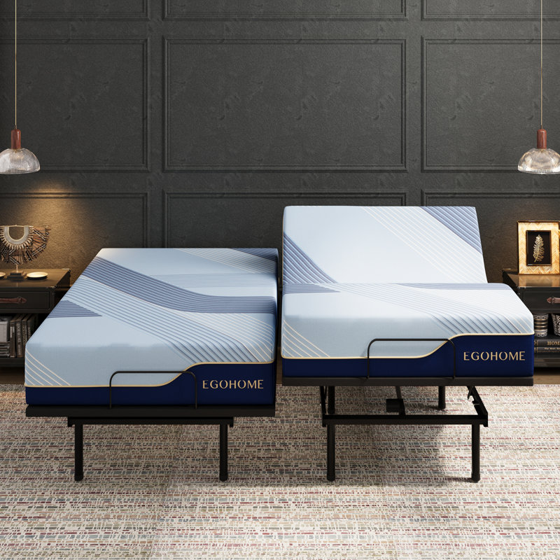 Split King Massaging Adjustable Bed With 14 Inch Memory Mattress Included, Wireless Remote, Underbed Light