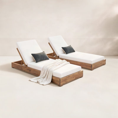 Donnie Reclining Acacia Wood Outdoor Chaise Lounge