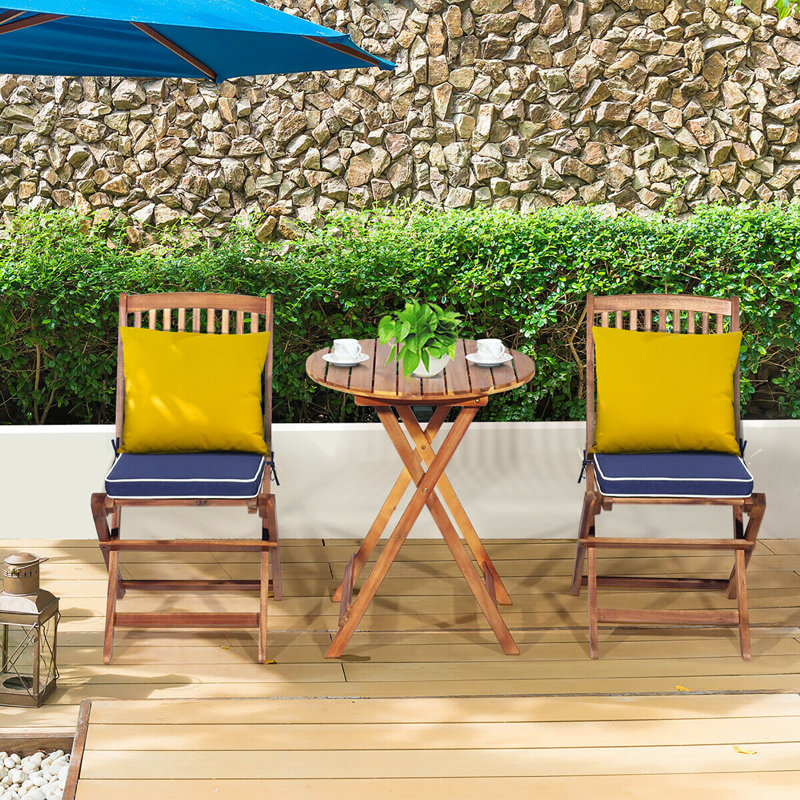 Milbourn Acacia 2 - Person Patio Conversation Set with Cushions, Navy Blue