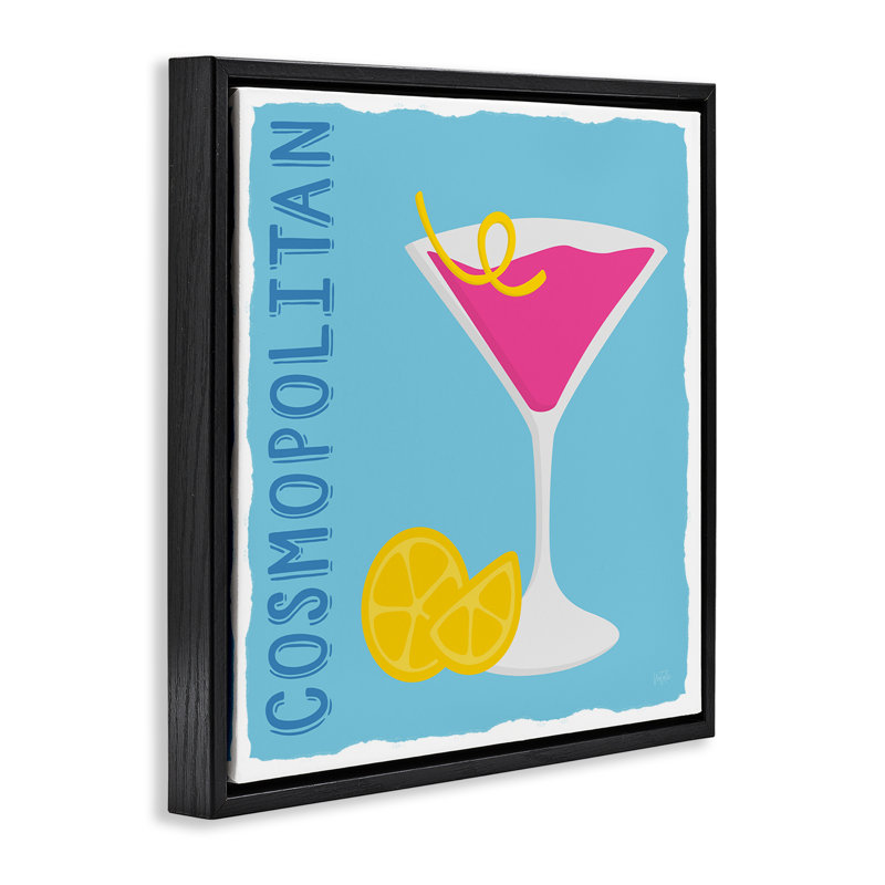 "Cosmopolitan Cocktail Drink Floater", art mural par Natalie Carpentieri, Cadre flottant noir de jais, H 18 po x l 18 po