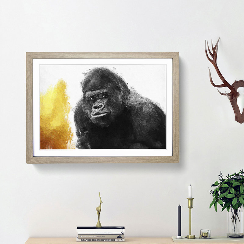Silverback Gorilla with Golden Flash - Picture Frame Painting Print, Oak Framed, 27cm H x 36cm W x 2cm D