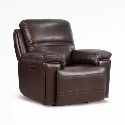 Upholstered 43 " Top Grain Leather Sofa Power Reclining