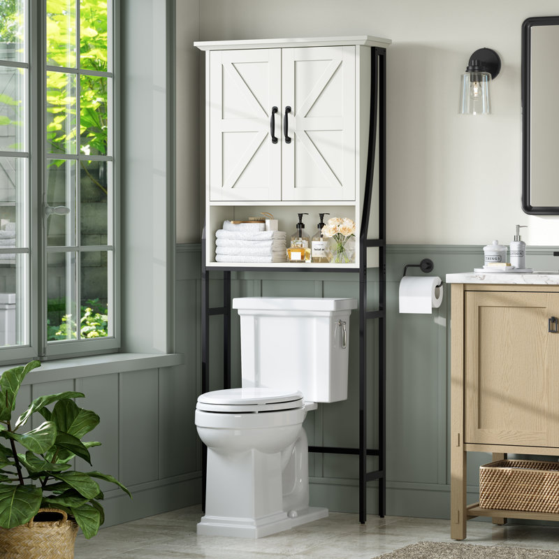 Rangement au-dessus de la toilette en métal et bois H 69 po Trijal, Cream White