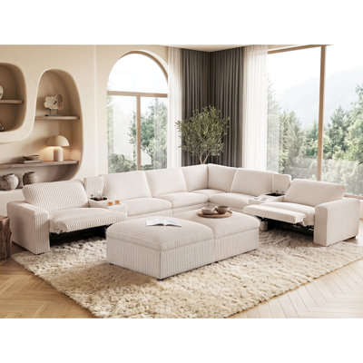 Canapé modulaire inclinable électrique en velours côtelé de 168,5 po de largeur Josilyn