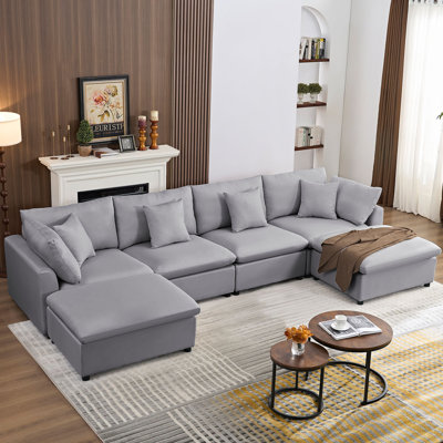 Burwell 6 - Piece 143" U Shape Velvet Corner Sectional Sofa Modular Sectional Couches With Removable Ottomans