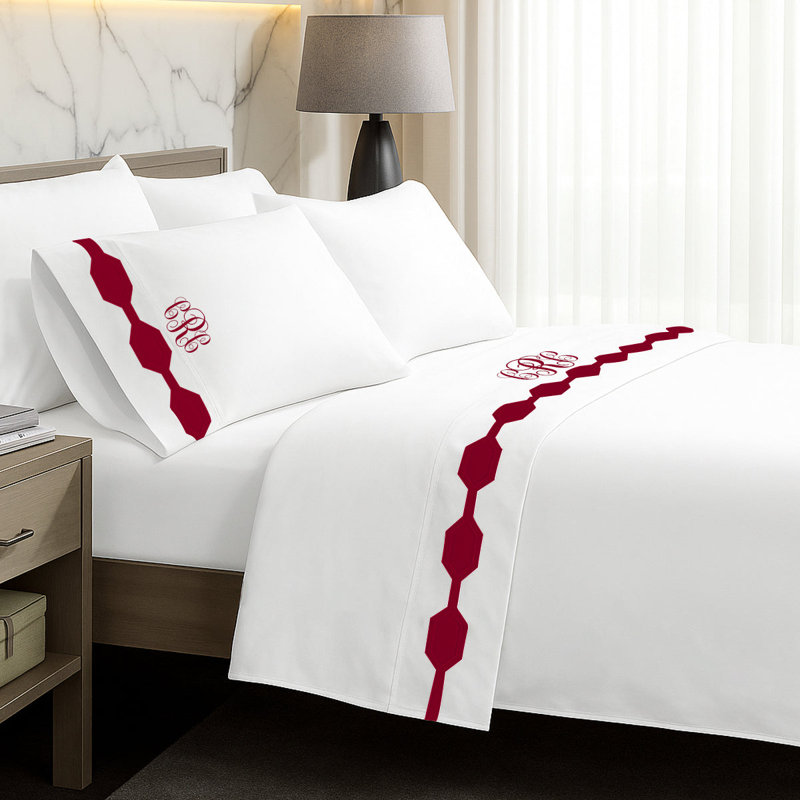 Monogram Hexagonal Applique Border Cotton Sheet Set, King Sheet Set, Yes