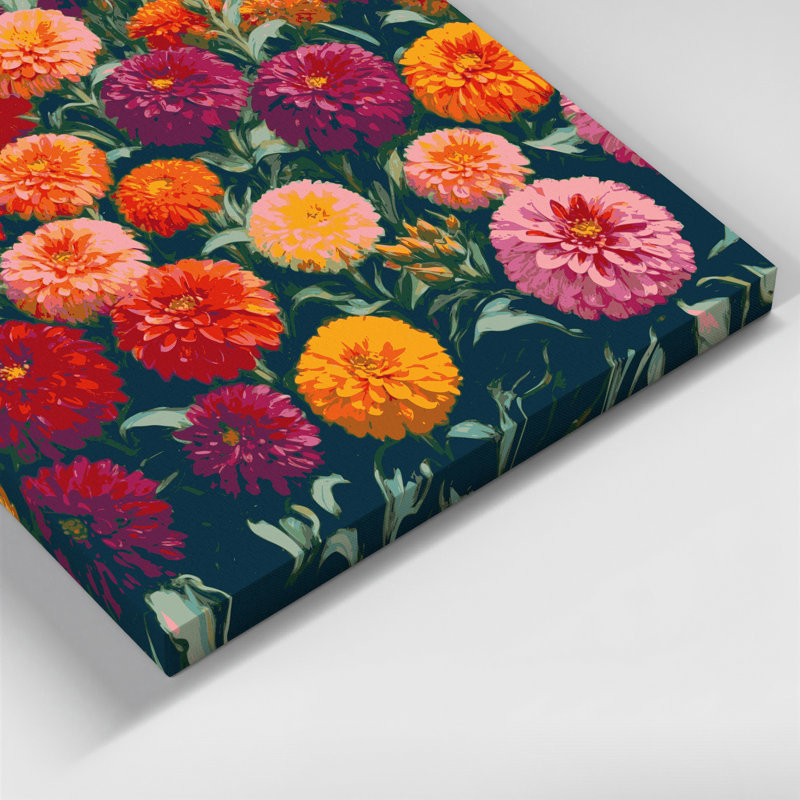 Art mural sur toile Botanical Zinnias, H 20 po x l 30 po