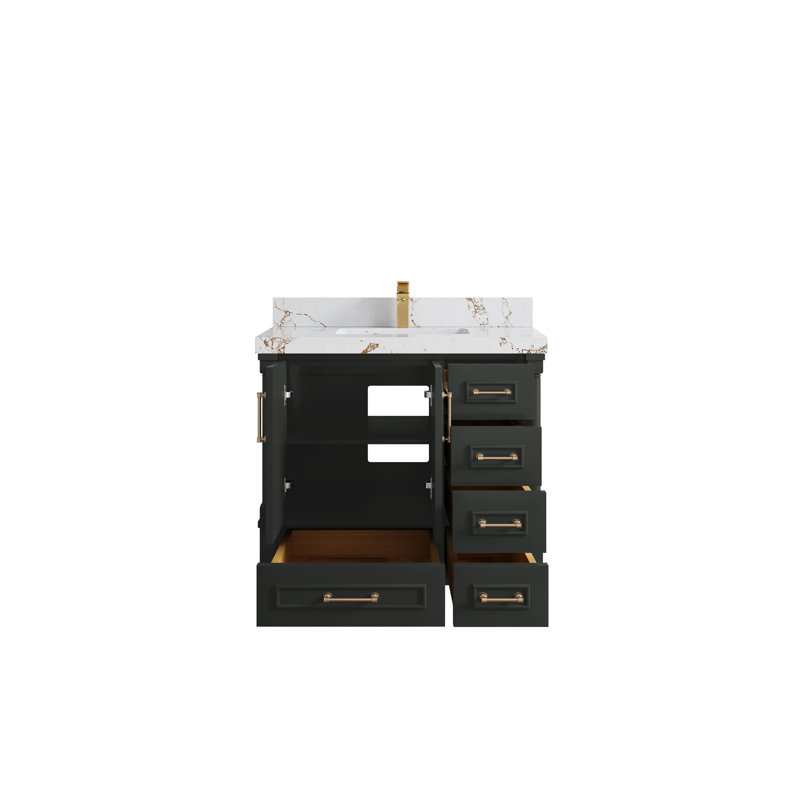 36'' Single Bathroom Vanity with Quartz Top, Gray, Viola Brown