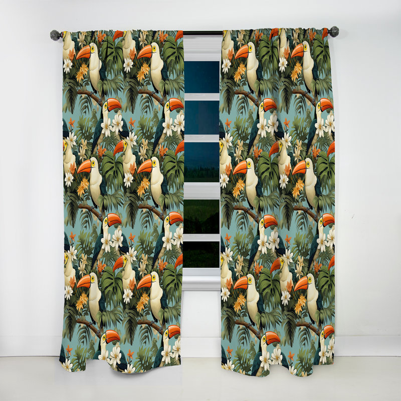 Motif tropical toucan tropical - Rideau floral - Velours obscurcissant - 1 panneau, L 52 po x L 95 po