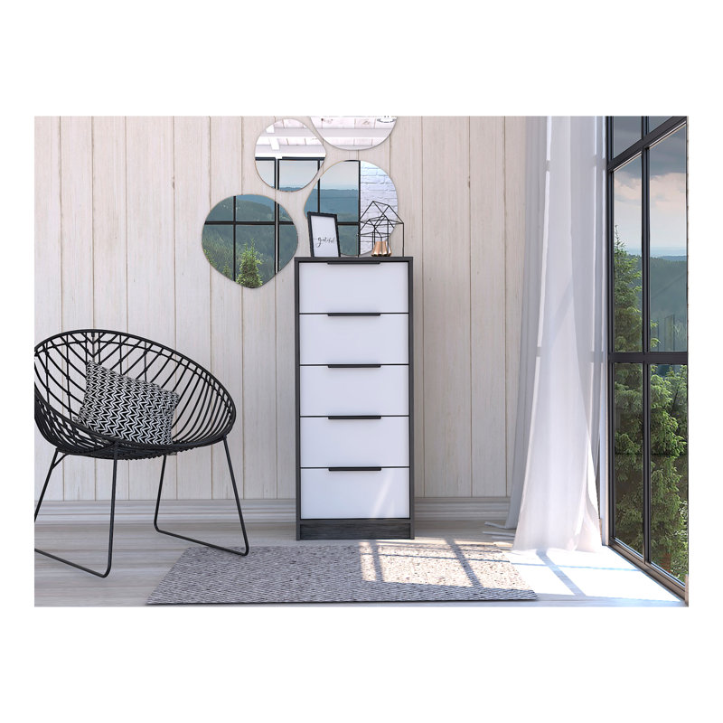 Commode rectangulaire blanche à 5 tiroirs