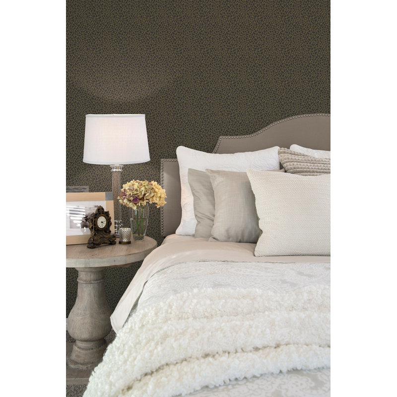 Metallic FX Crazed Geometric 33' L x 21" W Wallpaper Roll, Black