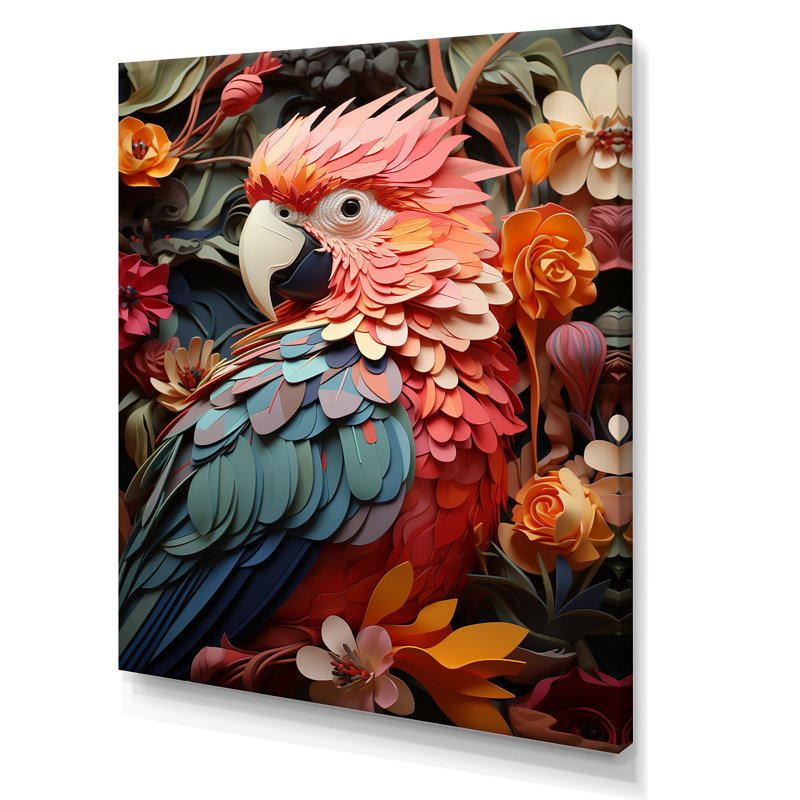 Perroquets plumes des tropiques sur toile, Toile tendue, H 44 po x l 34 po