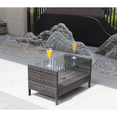 Outdoor Patio Furniture  Coffee Table With Clear Tempered Glass