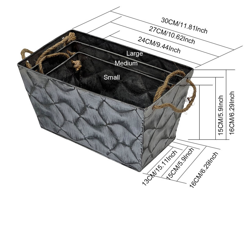 Rustic Gray Handmade Metal Wall Planter Set of 3