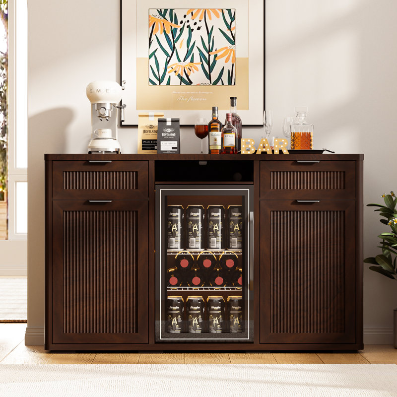 Coffee Bar Cabinet With Mini Fridge Space, Liquor Bar Wine Bar Cabinet With Hidden Drawer, Buffet Sideboard For Living Room, Kitchen, Dining Room