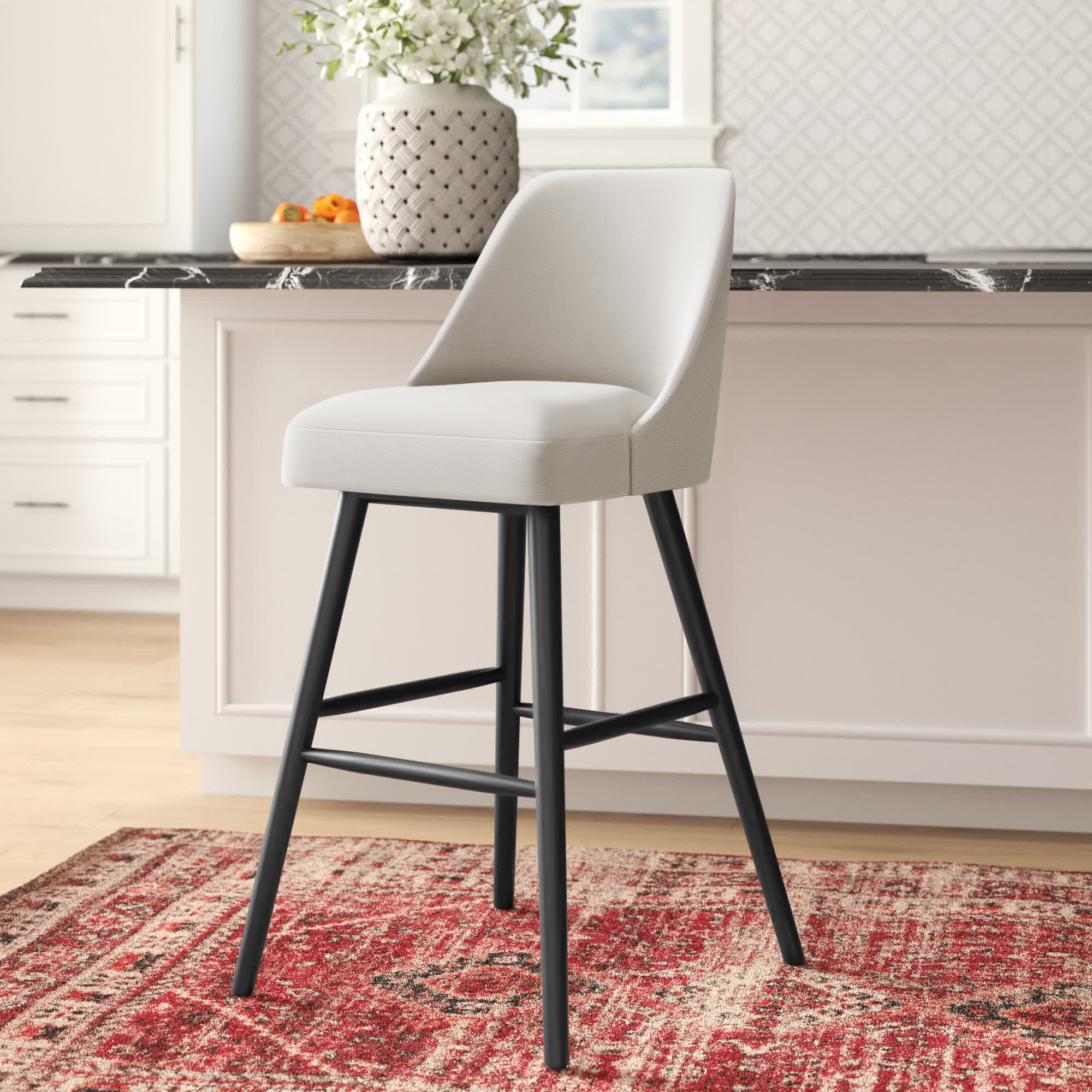 Gallie Stool, Classic Talc Linen, Counter Stool (27" Seat Height), Natural Wood