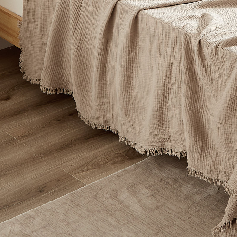 Jeté 100% coton mousseline - 4 couches de gaze tissée avec frange, couverture douce, légère et respirante pour le lit, le canapé ou le voyage