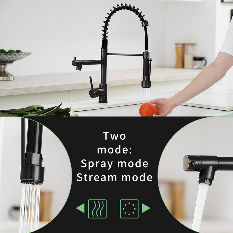 Kitchen Faucet With Pull Down Spray In Oil-Rubbed Bronze, Single Handle Lever, 360 Degree Rotation, Ceramic Filler, Contemporary Style Commercial Modern Equipment