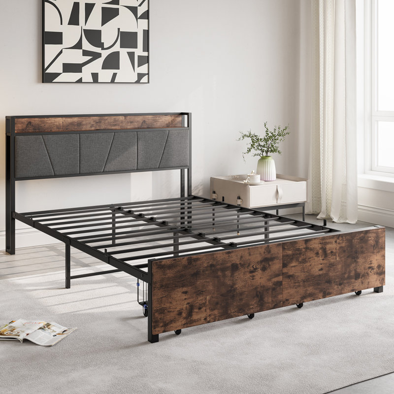 Lit plateforme avec rangement Ruoxi, Grand, Brun