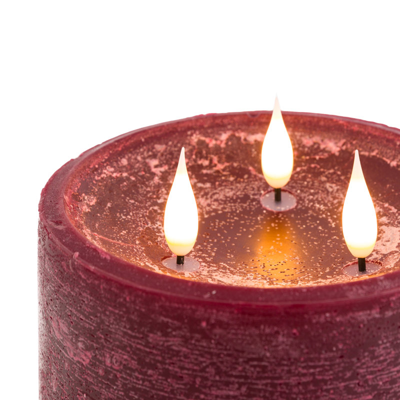 Unscented Flameless Pillar Candle with Plastic Holder, Red