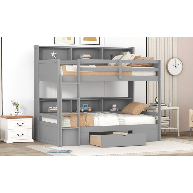 Lit superposé simple gris avec un grand espace de tiroir - Polyvalent et fonctionnel