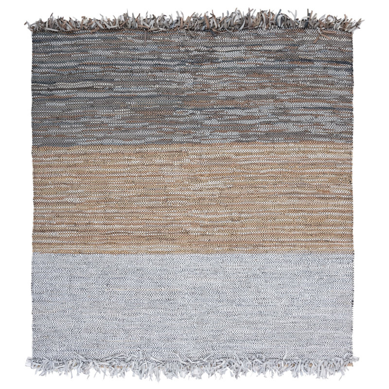 Grube Hand Woven Leather/Cotton/Jute Rug in Gray/Beige, Square 7'