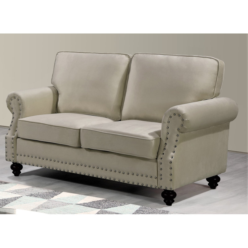 Causeuse en velours avec garniture cloutée, Velours beige