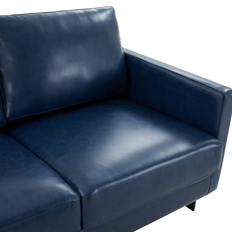 Canapé en cuir moderne Natahlia, Bleu, Noir, Three-Seater Sofa