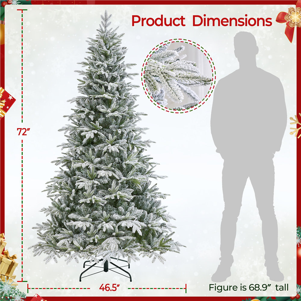 Pre-lit Snow Flocked Christmas Tree with Multicolored LED Lights of 9 Light Modes, 6'
