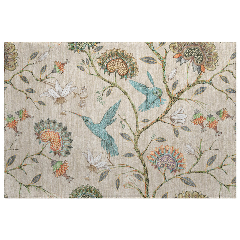 Premium Machine Washable Dream Shag ADS174 Hummingbirds Rug, 1'8" x 2'6"
