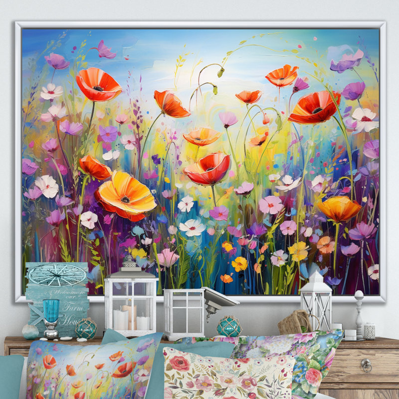 Fleurs sauvages - Rhapsodie florale - impressions encadrées, Cadre flottant blanc, H 16 po x l 32 po x P 1 po
