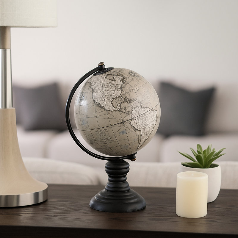 Classic Desk Globe on Stand with World Map Design - Home Decor Decorations for Living Room and Coffee Table - 7", Green & Black