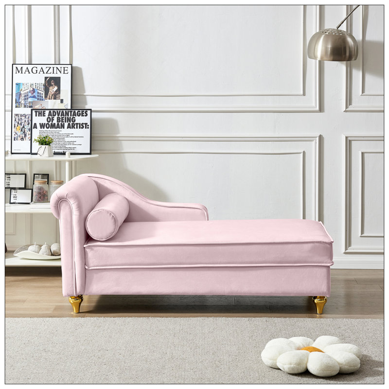 Chaise longue moderne avec revêtement en velours, Rose