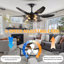 52" Black Ceiling Fan With Lights And Remote, 6 Blades, Industrial Cage Design For Living Room And Bedroom