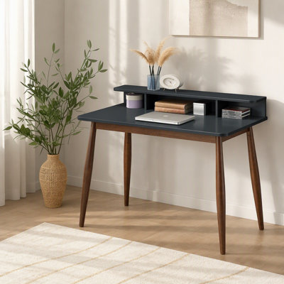 Roskilde Mid-Century Modern Wood Writing Desk with Hutch, Grey