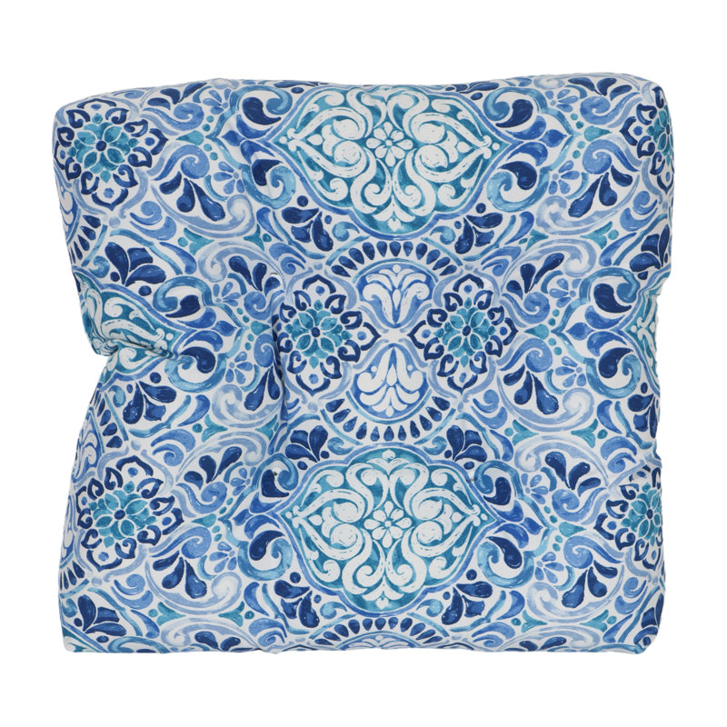Coussin de chaise de salle à manger 19 pouces, Blanc / bleu / Fiorella baltique marocaine