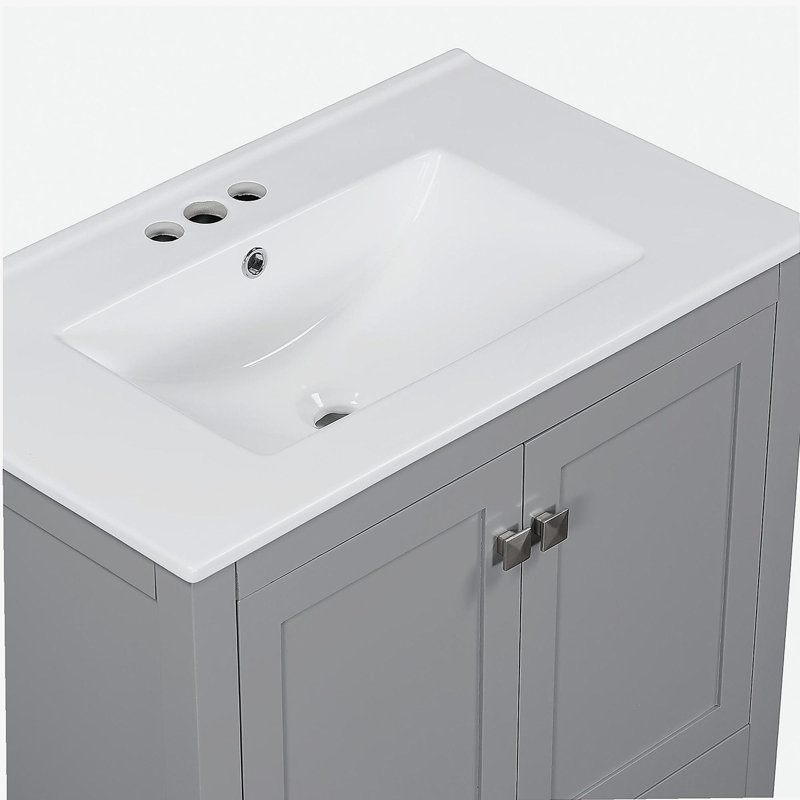 Armoire de salle de bain grise de 30 po, comptoir combiné sous le lavabo, armoire de rangement pour salle de bain avec 2 portes et 1 tiroir