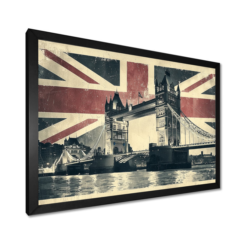 Rétro pont sur le drapeau du Royaume-Uni, art mural rétro, Reproduction encadrée d'une seule photo, Noir, noir, noir, noir