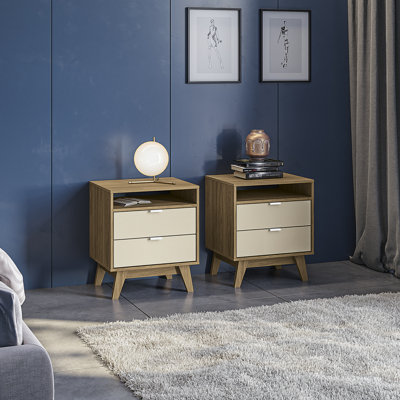 Norlin 2-Drawer Nightstand Set – Modern Bedside Tables for Bedroom or Living Room (Set of 2)