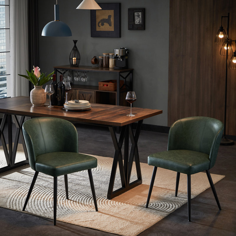 Chaises de salle à manger rembourrées modernes en similicuir (ensemble de 2), Vert, 2