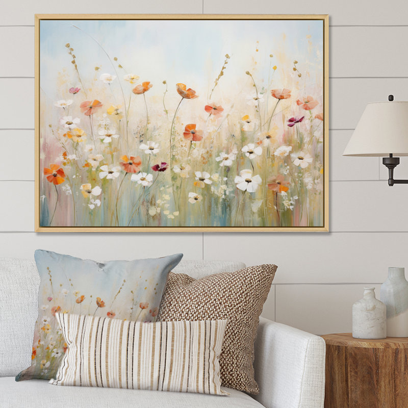 Art contemporain sur toile Meadow, Cadre flottant en érable, H 24 po x l 32 po x P 1 po