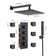 3-Function LED Light Thermostatic Rainfall Shower System with 6 Body Jets and Rough-in Valve