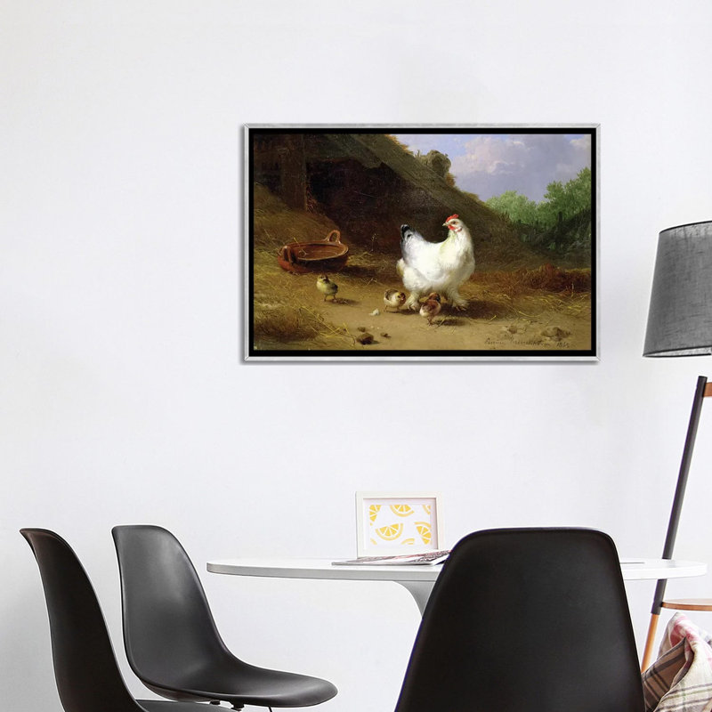 «A Hen with Her Chicks» par Theo van Rysselberghe - impression d'art graphique, Aucun mat, H 26 po x l 40 po x 1,5 po