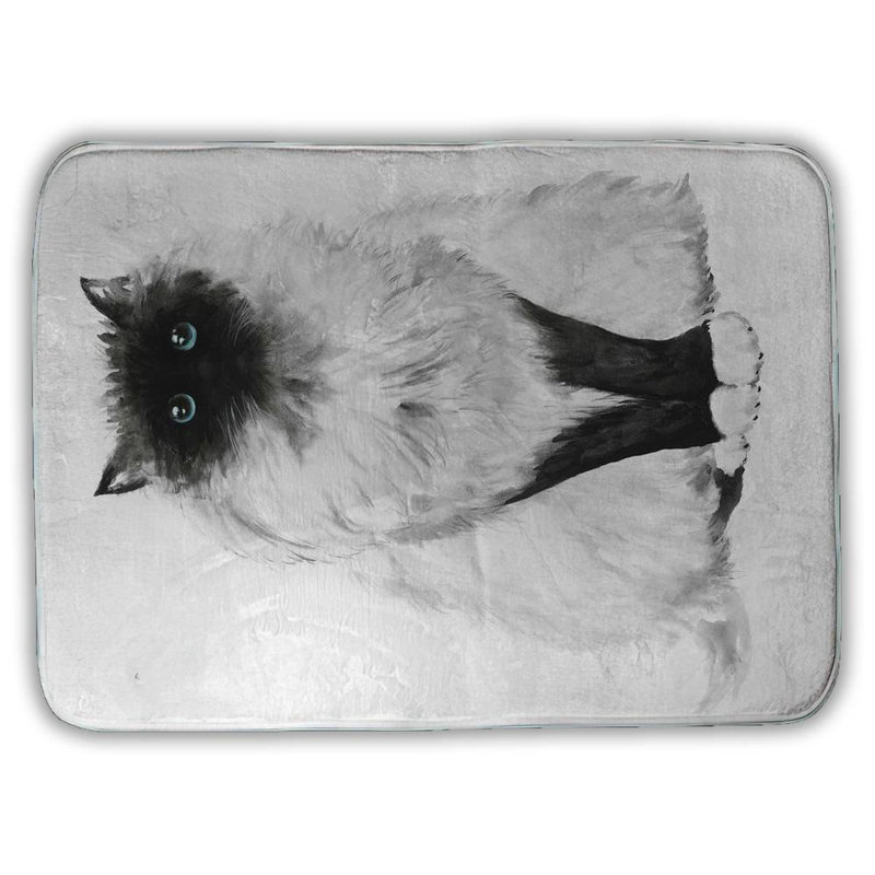 Blue eyes fluffy siamese cat Bath Mat with Non-Slip Backing - Quick Dry Memory Foam Bathroom Rug - Absorbent - Modern Plush Spa-Style - Machine Washable