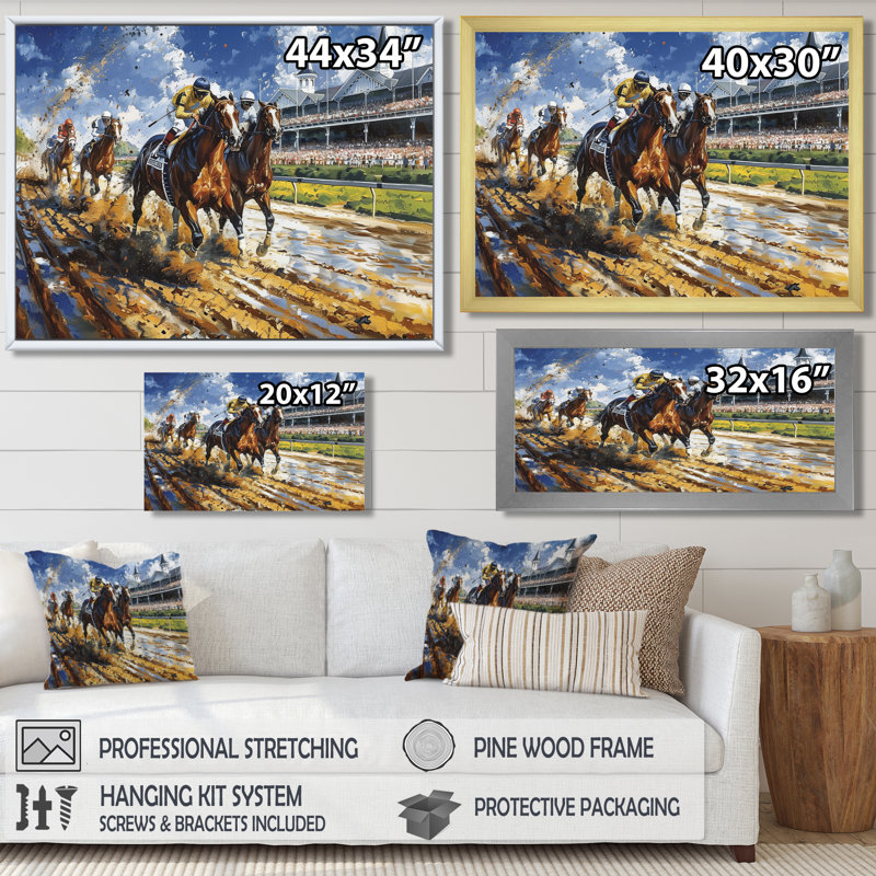 Marlyin - course de chevaux, art mural, H 24 po x l 32 po x P 1 po, Toile tendue