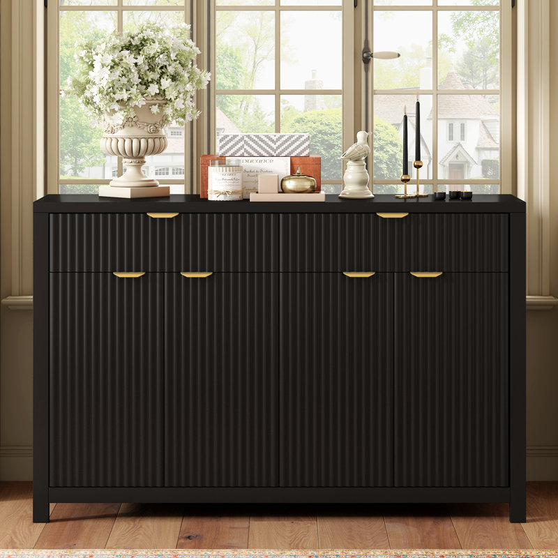 Lateasa Fluted Sideboard with Drawers, Doors & Adjustable Shelves, Black