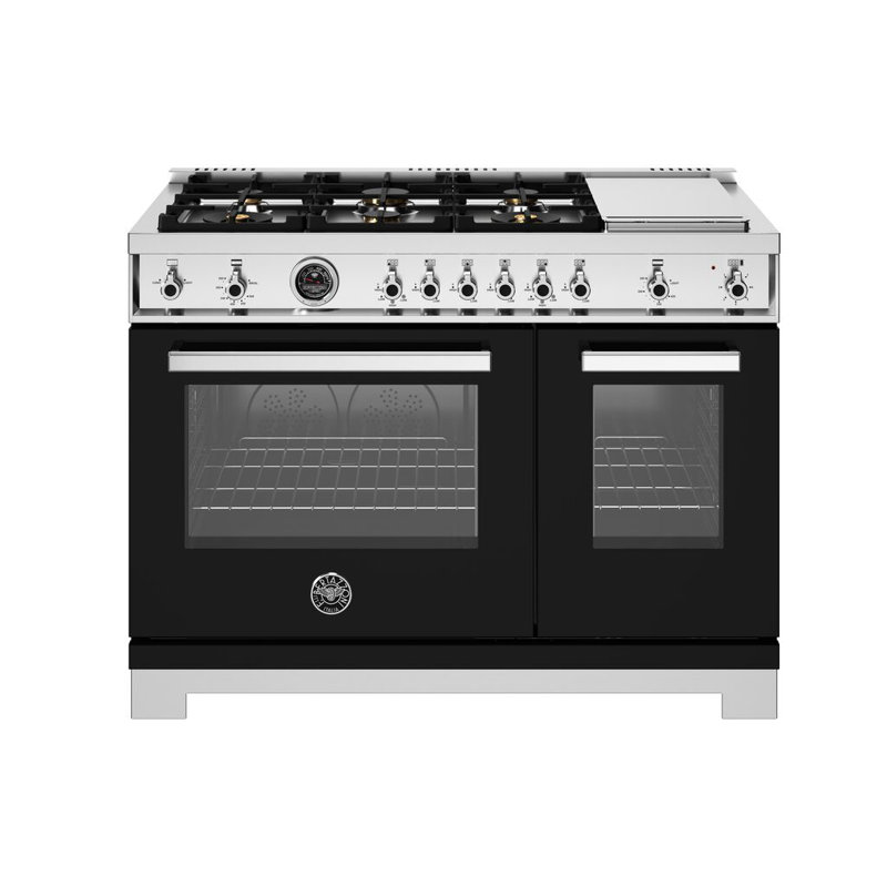 Professional Series All-Gas Range 48" - 6 Brass Burners + Electric Griddle - Gas Oven, Black Gloss, Natural Gas